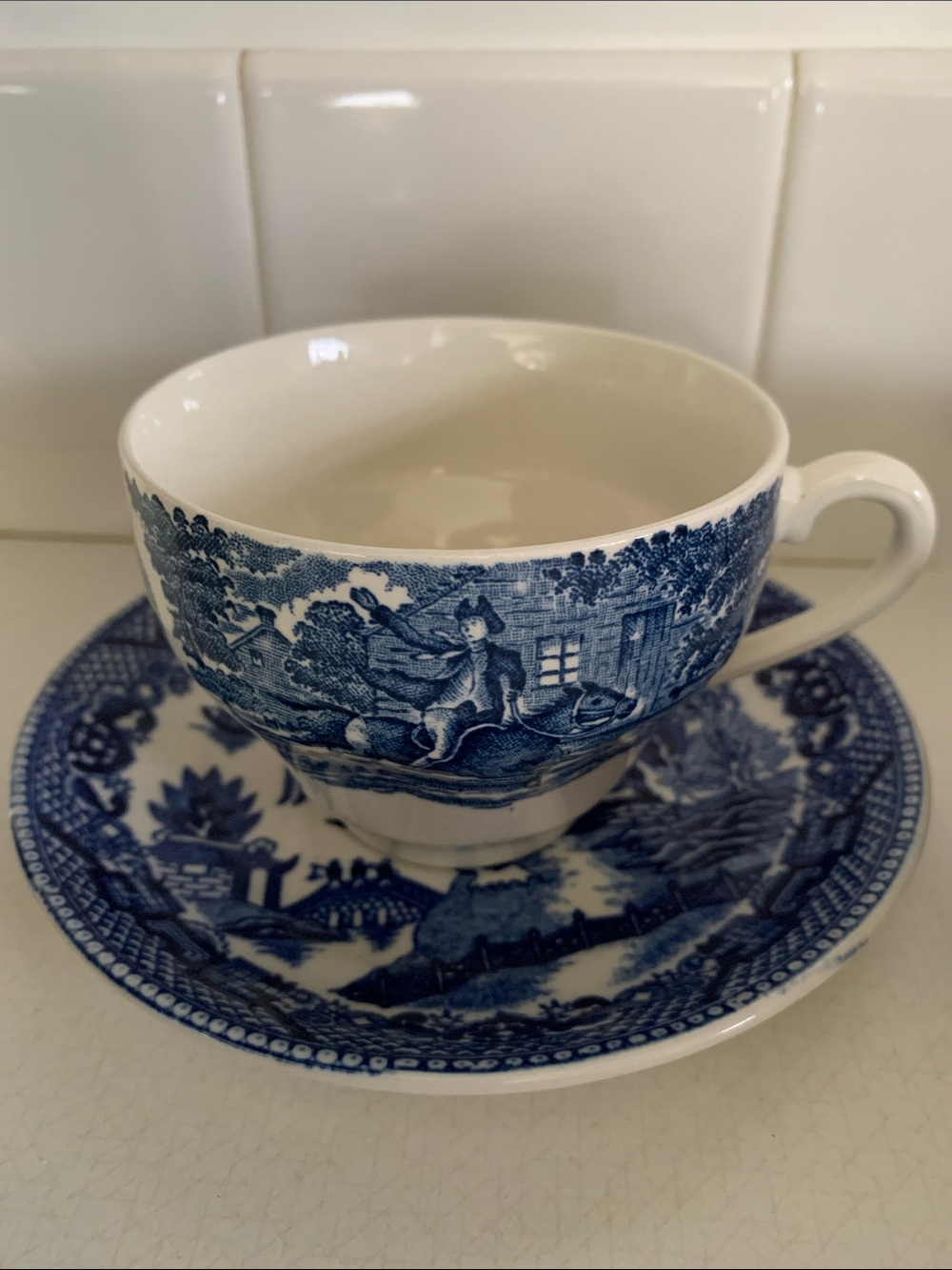 VTG Blue & White Porcelain Cup & Saucer Japan